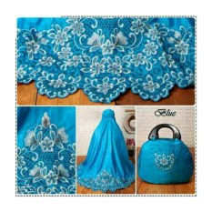 BISA BAYAR DITEMPAT Stelan Mukena Velvet Embos Bordir Asli Warna Biru + Tas Cantik