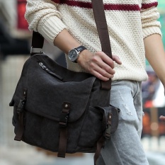 VATICLEY Tas Pria Gaya Korea Casual Canvas Shoulder Messenger Mahasiswa Sekolah Tas Mens Diagonal Travel (Khaki Besar Kanvas) -Intl