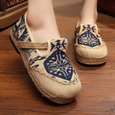 Veowalk Sepatu Linen Cotton Thailand Gaya Wanita Bordir Casual Loafers Comfort Flat Platform Sepatu untuk Wanita Biru-Intl
