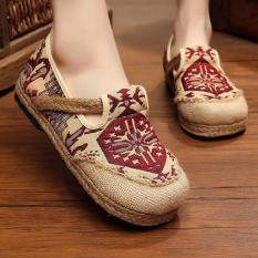 Veowalk Sepatu Linen Cotton Thailand Gaya Wanita Bordir Casual Loafers Comfort Flat Platform Sepatu untuk Wanita Merah-Intl