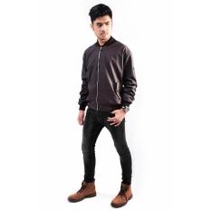 Verboten Jaket Leather Bomber Oscar Semi Kulit Mori - Hitam/Coklat Kopi