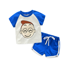Versi Korea dari bayi laki-laki dan perempuan lengan pendek celana pendek (Biru)