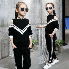 Gaya Barat Korea Fashion Style Gadis Baru Anak Perempuan Kecil Set (Hitam)