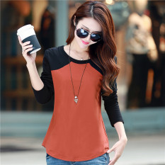 Korea Modis Gaya Katun Wanita Leher Bulat Baju Dalaman Kaos (Merah Karat)