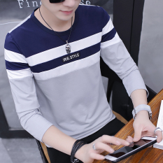 Korea Fashion Style Katun Lengan Panjang Leher Bulat T-shirt Bottoming Kemeja (Abu-abu) baju atasan kaos pria kemeja pria