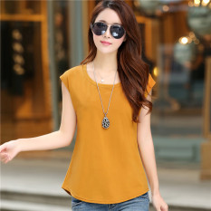 Atasan Korea Modis Gaya Longgar Baju Dalaman Warna Polos Leher Bulat (Kuning)