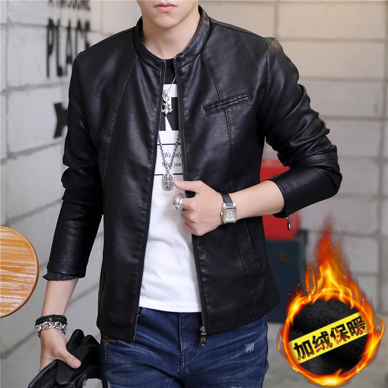 Jaket Kulit Pria Membentuk Tubuh Versi Korea (03 hitam ditambah beludru) (03 hitam ditambah beludru)