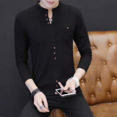 Korea Modis Gaya Pria Baru Remaja Baju Musim Gugur Baju Dalaman (T55 Hitam)