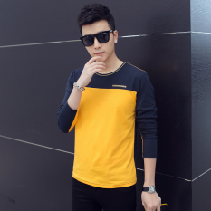 Kaos Pria Lengan Panjang Kerah Bulat Membentuk Tubuh Ukuran Besar Versi Korea (Kuning)