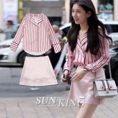 SHININGSTAR Korean-style pink New style celebrity inspired striped shirt (Dua potong)