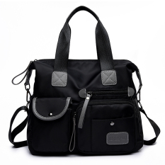 Tas Selempang Jinjing Wanita Kain Kanvas Versi Korea (Hitam) (Hitam)