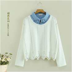 Kaos Sweater Korea Fashion Style Musim Gugur Atasan Perempuan Lengan Panjang (Putih) baju wanita baju atasan kemeja wanita