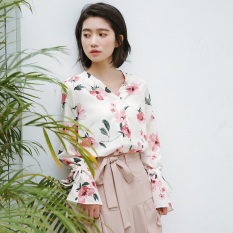 Longgar Korea Fashion Style Musim Semi Elegan Bunga Kemeja Kemeja Sifon (Beige cahaya) baju wanita baju atasan kemeja wanita