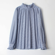 Korean-style spring New style frilled striped shirt (Biru dan putih garis-garis) baju wanita baju atasan kemeja wanita blouse wanita