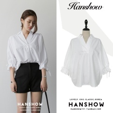 LOOESN Korea Fashion Style baru style besar kerah kemeja terompet lengan kemeja (Putih) baju wanita baju atasan kemeja wanita