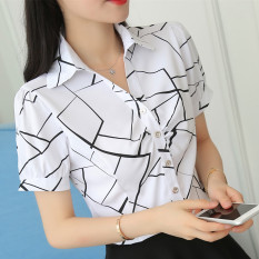 Korea Fashion Style v-neck yard besar lengan pendek kemeja sifon kemeja putih (Kekacauan warna) (Kekacauan warna) baju wanita baju atasan kemeja wanita