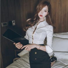 Versi Korea dari wanita baru profesional lengan panjang kemeja putih (Putih)