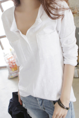T-shirt Korea Fashion Style Katun Slub Baju Dalaman Kapas V-neck (Katun bambu putih v-neck)