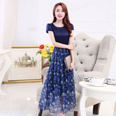 Gaun Wanita Warna Biru/Ungu Motif Cetak Jersey Rayon Ukuran Besar (Biru) Baju Wanita Gaun Wanita Gaun Wanita