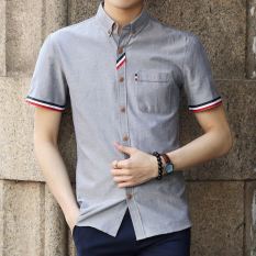 Versi Korea musim panas Slim putih pria kemeja kasual pria kemeja (KB53 abu-abu) baju atasan kaos pria kemeja pria