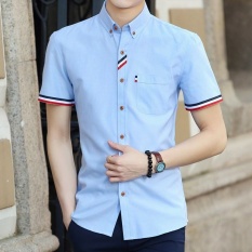 Versi Korea musim panas Slim putih pria kemeja kasual pria kemeja (KB53 biru muda) baju atasan kaos pria kemeja pria