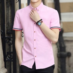 Versi Korea musim panas Slim putih pria kemeja kasual pria kemeja (KB53 merah muda) baju atasan kaos pria kemeja pria