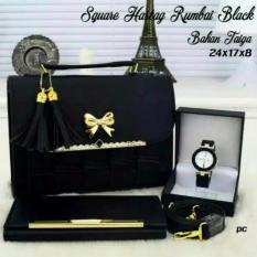 Vicria Tas Branded Wanita 3 in 1 - High Quality PU Leather Korean Elegant Bag Style + Wallet & Jam Tangan Branded