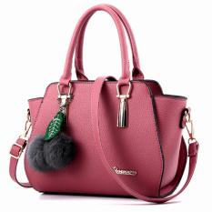 Vicria Tas Branded Wanita - High Quality PU Leather Korean Elegant Bag Style + Pompom - Pink