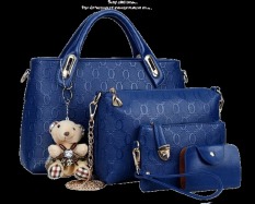 Vicria Tas Branded Wanita - Korean Style 4in1 High Quality - Biru