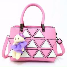 Vicria Tas Branded Wanita Plus Boneka - High Quality PU Leather Korean Elegant Bag Style - Pink