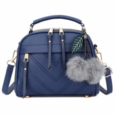 Vicria Tas Branded Wanita With Pom pom - High Quality PU Leather Korean Elegant Bag Style - Biru Tua