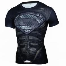 Kemenangan 3D Digital Cetak T-shirt Latihan Kebugaran Cepat Pengeringan Pakaian (hitam Superman)-Intl