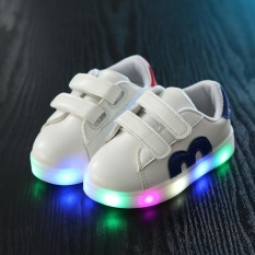 Kemenangan Baru LED Lampu Pacuan Kuda M Alphabet Anak-anak Sepatu Warna-warni Lampu Sepatu Anak Laki-laki dan Perempuan Sneakers (Biru) -Intl