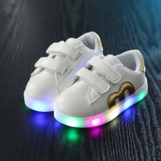 Kemenangan Baru LED Lampu Pacuan Kuda M Alphabet Anak-anak Sepatu Warna-warni Lampu Sepatu Anak Laki-laki dan Perempuan Sneakers (Emas) -Intl