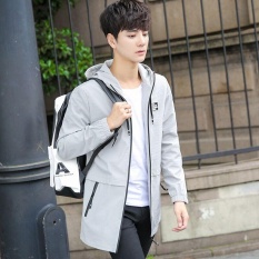 Kemenangan Baru Pria Jaket Fashion Medium Length Thin Coat Casual Fashion Kantor Hooded Jaket Ringan Jaket (Putih) -Intl