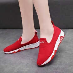 Kemenangan Baru Wanita Kanvas Bernapas Sport Sepatu Datar Sepatu Kasual Sepatu Lari Sepatu Kets (Merah)-Intl