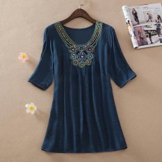 Kemenangan Wanita Fashion Hot Selling Pesanan Bead Bordir Ukuran Besar Wanita Blus (DARK BIRU)-Intl