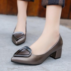 Kemenangan Wanita Baru Menunjuk Mulut Tunggal Dangkal Sepatu Fashion Heart Kasar dengan Lengan Pernikahan Sepatu Sepatu Kecil Pompa (Grey) -Intl