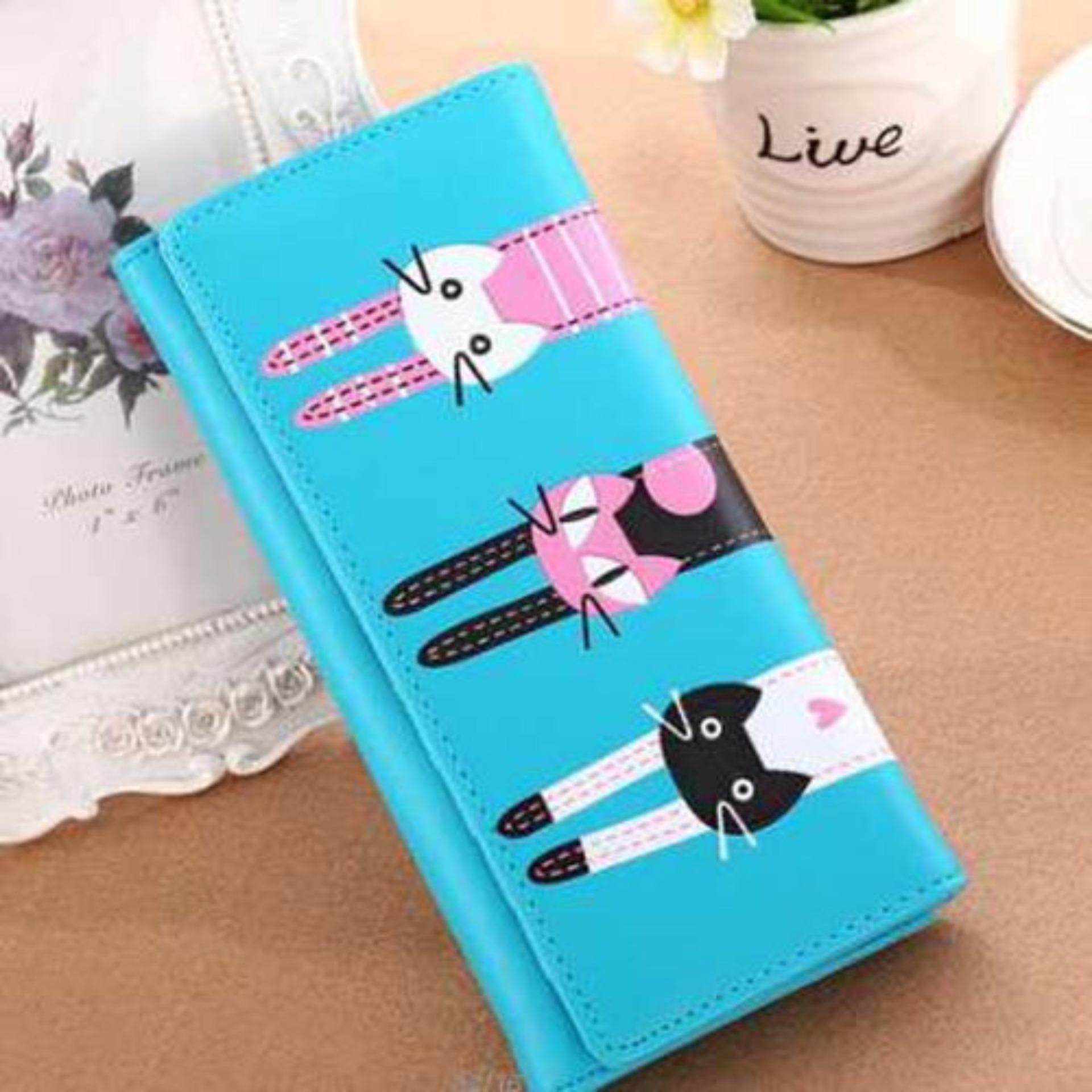 Vienna Linz Dompet Panjang Wanita Model Cute Little Cat Fashion Feminim Accessories s5117 - Blue