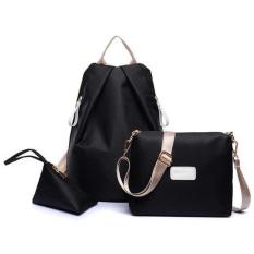 Vienna Linz Tas Fashion 3 in 1 Jeann Jingpinpiju Tas Ransel Selempang Mini Pouch Organizer Backpack Tas bahu Slempang Sling Bag 3in1 Bahan Nylon Women Fashion Kerja Kuliah Jalan Pesta Party Tempat Makeup Kosmetik Gadget Dompet s3537 - Black