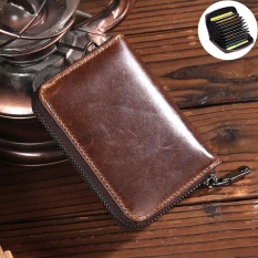 Vintage Accordion Bentuk Sapi Asli Kulit Pemegang Kartu Pria Tas Kecil Accessroies ID Kartu Kredit Coffee Zipper Dompet (Cokelat Kehitaman) -Intl