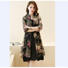 Antik Motif Bunga Gaun Wanita Musim Gugur Gaya Korea 2 Dua Potong Dresses Sesuai dengan Balck Braces Rok dan Floral Shirt Gaun Plus Ukuran 4XL 5XL 5XL-Intl
