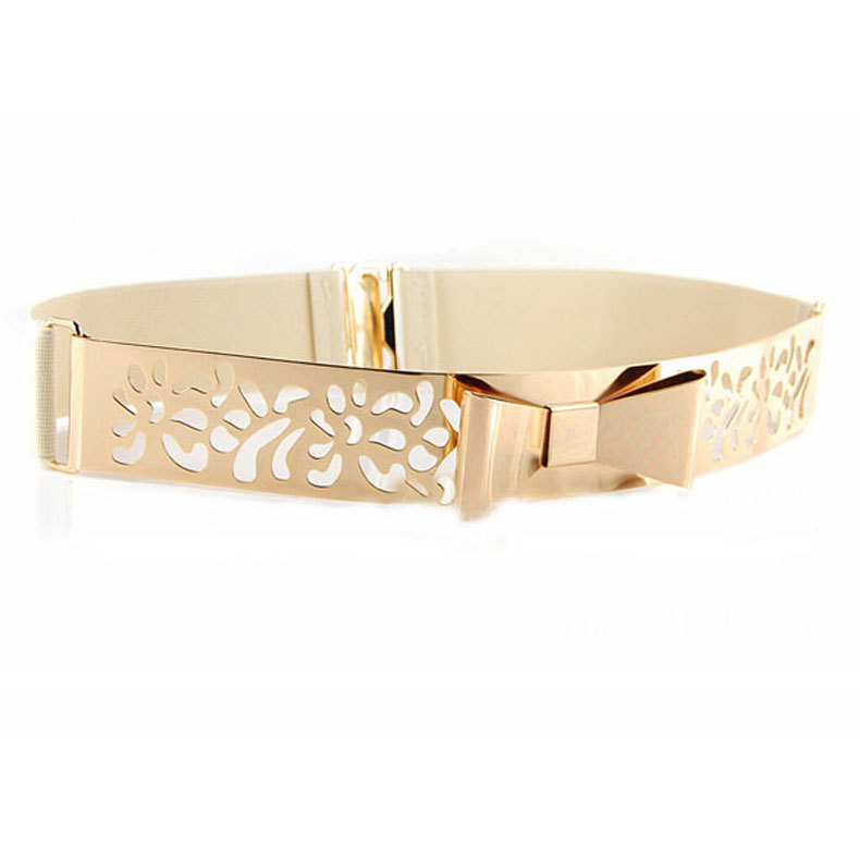 Vintage Hollow-Out Bowknot Metal Wide High Waist Belt For Dress