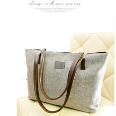 Vintage Tas Wanita Kasual Musim Dingin Besar Shoulder Bag Linen Bahan Kain Korea Tote Bag Kanvas female bag #Khaki