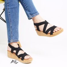 Pluvia - Viola Sandal Wedges Wanita Strappy JP06 - Hitam