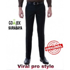 Viral Guido - Celana Panjang Formal Pria - Celana Kantor - Kerja - Slimfit - Bahan Kain Twist - Hitam - Viral Pro