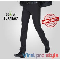 Viral Guido - Celana Panjang Formal Pria - Slimfit - Celana Kerja Kantor - Celana Bahan Kain Gabardine - Hitam - Viral Pro