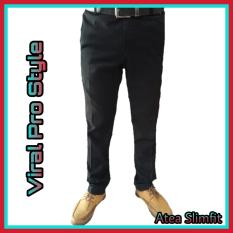Viral Guido - Celana Panjang Kerja Formal - Slim Fit - Bahan Twist - Hitam - Viral Pro