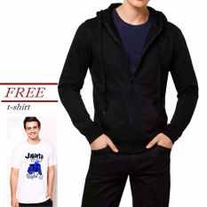 VM FREE Kaos - Jaket Zipper Polos Hoodie Hitam M to XXL XXXL