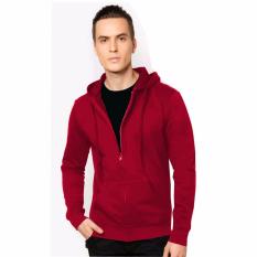 VM Jaket Korean Style Polos Basic Sleting Hoodie Fleece merah